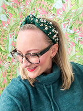 Load image into Gallery viewer, Green Velvet w/ Pearls &amp; Crystals Headband