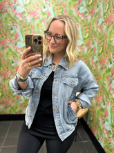 Load image into Gallery viewer, Oversized Bomber Denim Jacket