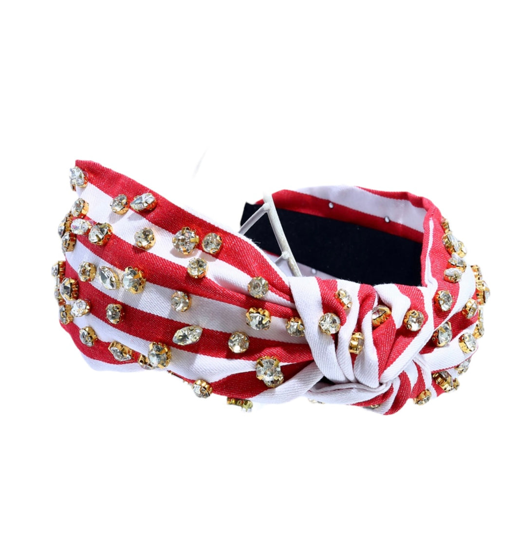 Red Striped & Crystals Headband