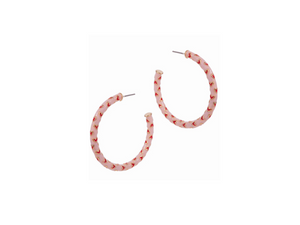 Pink Hoops with Red Heart Earrings
