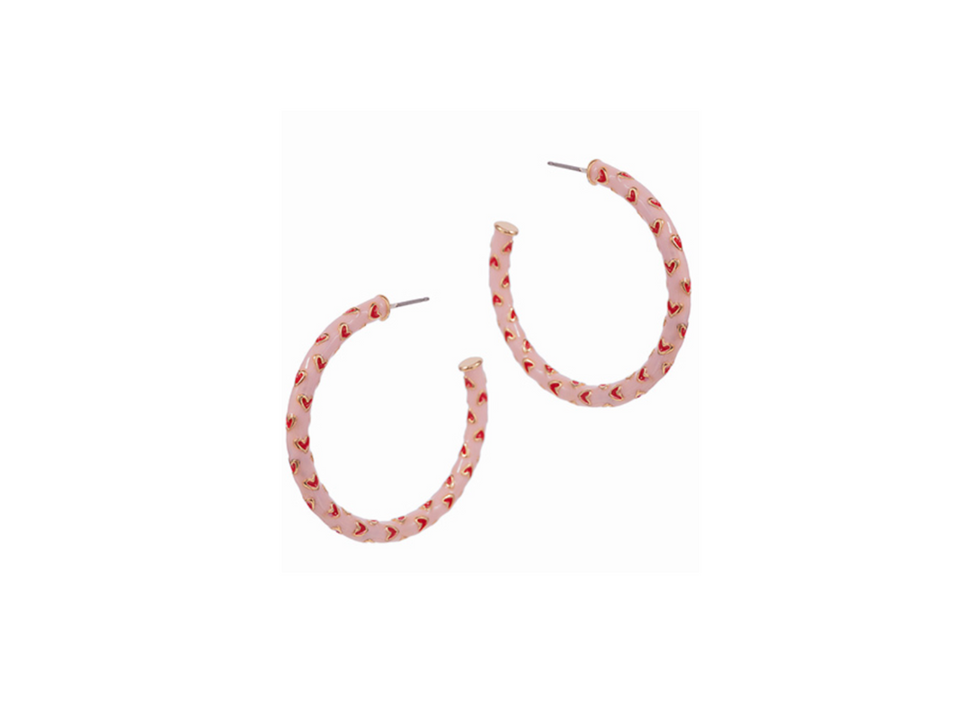Pink Hoops with Red Heart Earrings