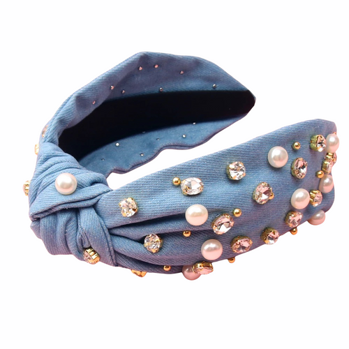 Chambray with Pearls & Crystals Headband