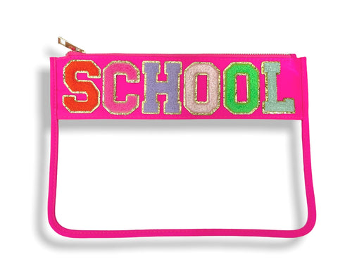 SCHOOL Clear Nylon Bag- Hot Pink