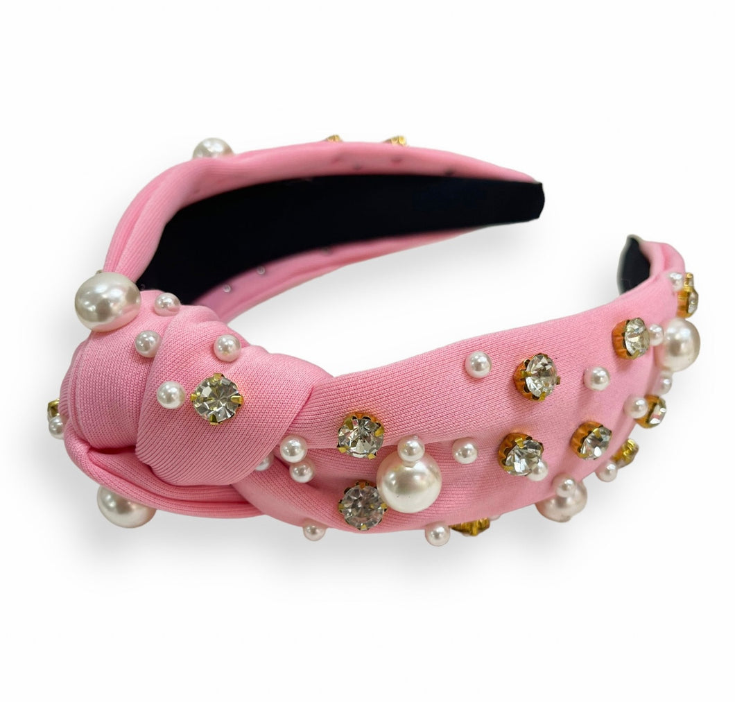 Bubble Gum Pink w/ Pearls & Crystals Headband
