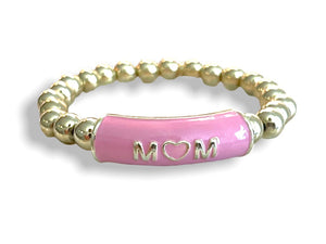 MOM & MAMA Gold Bead Bracelet- Pink